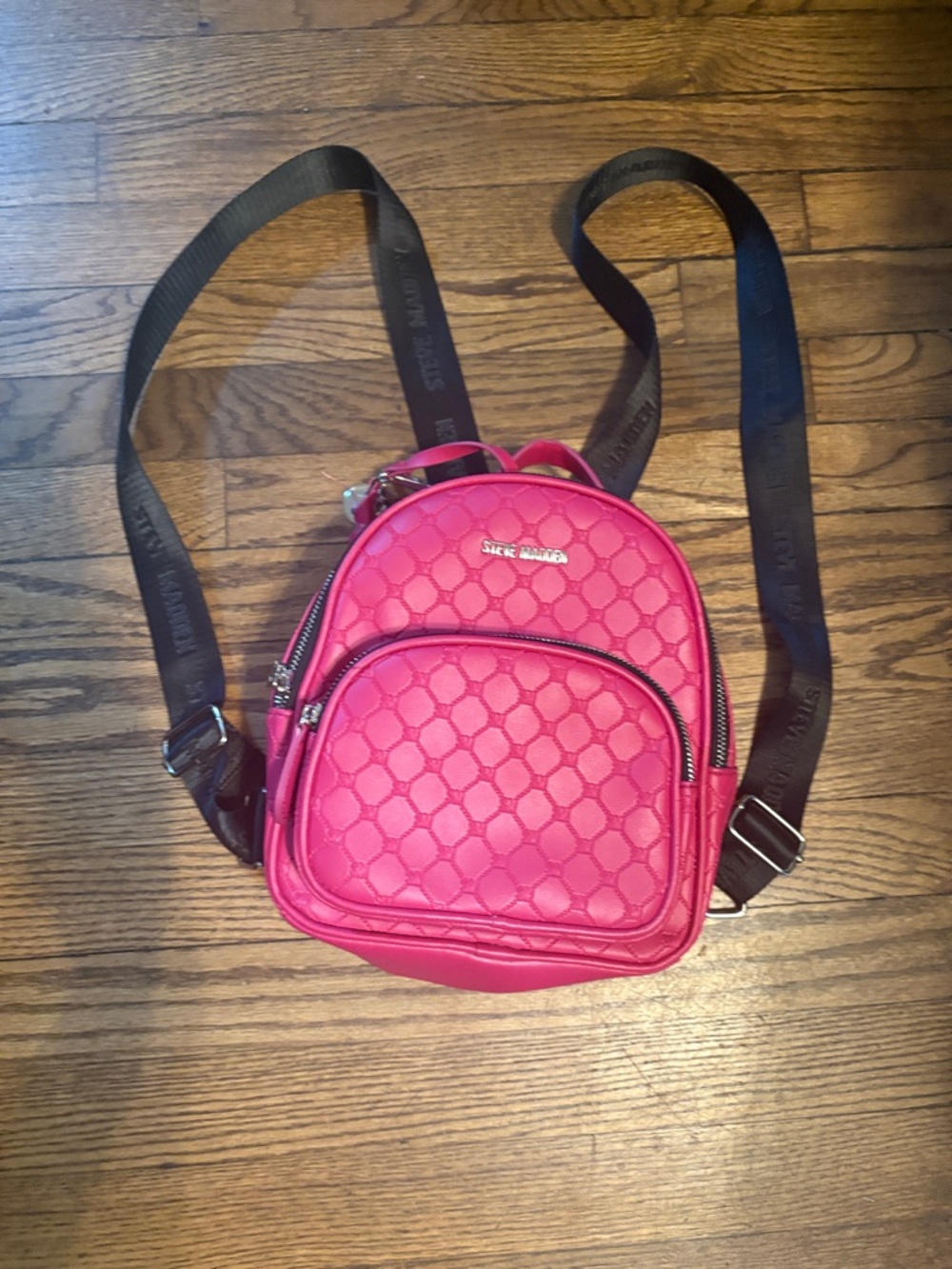 Steve Madden Hot Pink Quilted Mini Backpack with Black Straps